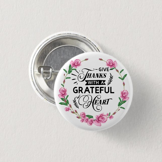 Badge Rond 2,50 Cm Merci. | Couronne florale rose (Devant & derrière)