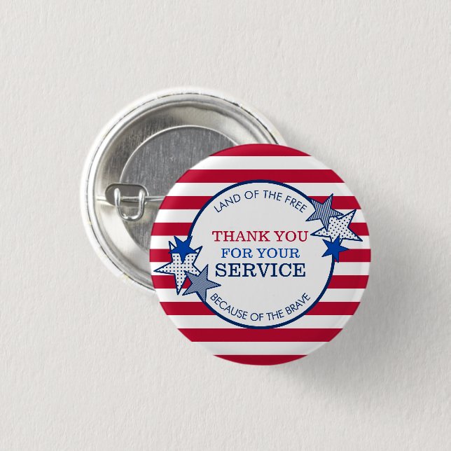 Badge Rond 2,50 Cm Merci pour vos vétérans de service Stars Stripes (Devant & derrière)
