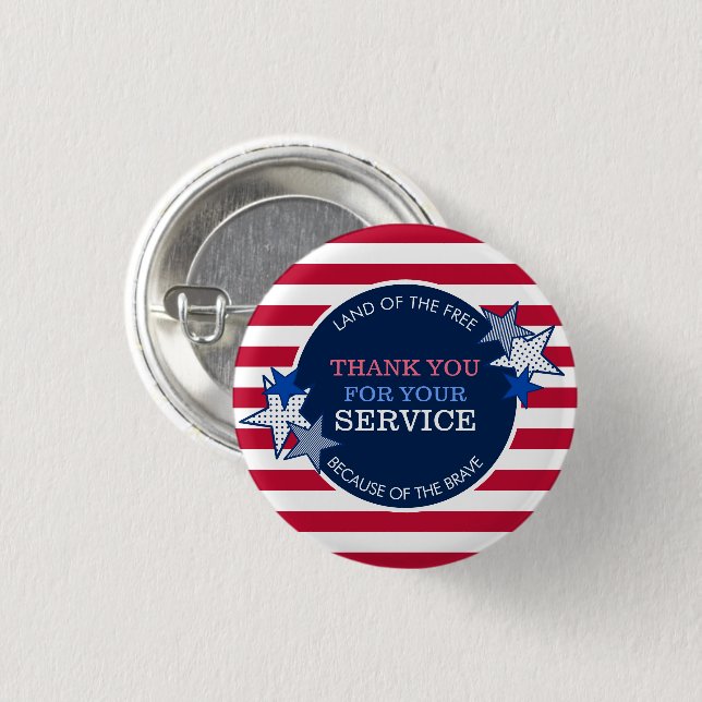 Badge Rond 2,50 Cm Merci pour vos vétérans de service Stars Stripes  (Devant & derrière)