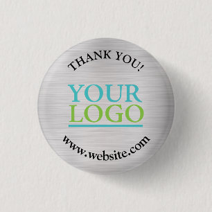 Badge Rond 2,50 Cm Merci, Votre Logo, Nom Site Web, Argent Brossé