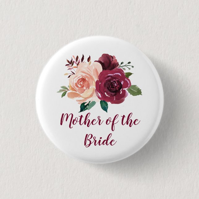 Badge Rond 2,50 Cm Mère de la mariée Blush Bourgogne Floral (Devant)