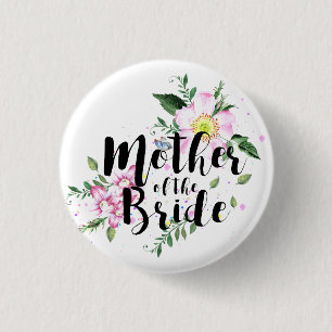 Badge Rond 2,50 Cm Mère de la mariée mariage aquarelle florale rose
