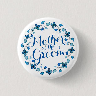 Badge Rond 2,50 Cm Mère du bouton floral bleu de mariage de marié