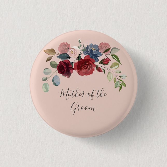 Badge Rond 2,50 Cm Mère du Groom Rustique Bourgogne Floral Custom (Devant)