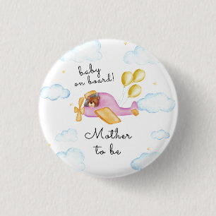 Badge Rond 2,50 Cm Mère enceinte à l'aviateur ours mignon Baby Shower