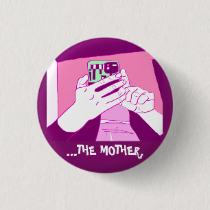 Badge Rond 2,50 Cm Mère Mains mobiles Magenta Mint Blanc