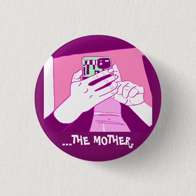 Badge Rond 2,50 Cm Mère Mains mobiles Magenta Mint Blanc (Devant)