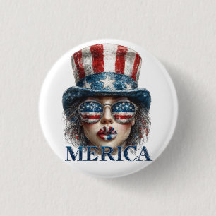 Badge Rond 2,50 Cm Merica Girl, 4 juillet Glam Girl with Stars