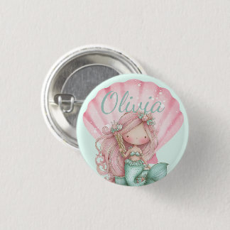 Badge Rond 2,50 Cm Mermaid Seashell Lovers Name 