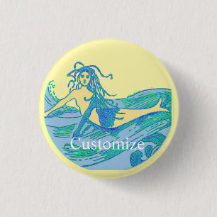 Badge Rond 2,50 Cm Mermaid Waveriding Vintage Thunder_Cove