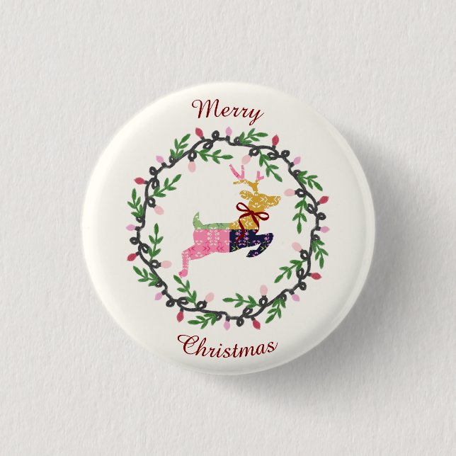 Badge Rond 2,50 Cm Merry Christmas Deer with Wreath Customize (Devant)