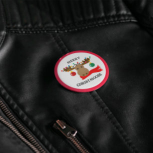 Badge Rond 2,50 Cm Merry Christmoose Funny Noël