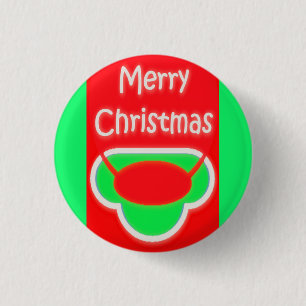 BADGE ROND 2,50 CM MERRY NOËL ROUGE VERT TEXTÉ
