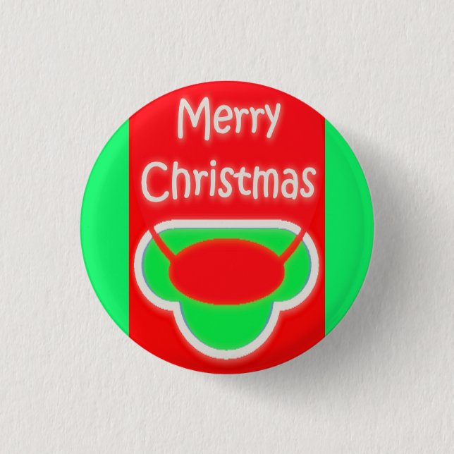 BADGE ROND 2,50 CM MERRY NOËL ROUGE VERT TEXTÉ (Devant)