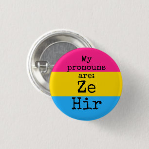 Badge Rond 2,50 Cm Mes pronoms sont : Ze Hir - drapeau pansexuel
