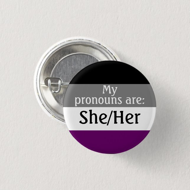 Badge Rond 2,50 Cm Mes pronouns sont : Elle/elle - drapeau asexuel/as (Devant & derrière)