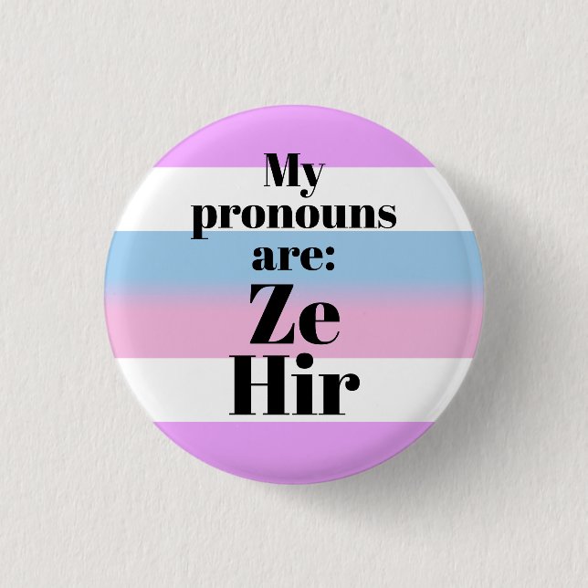 Badge Rond 2,50 Cm Mes pronouns sont : Ze Hir - drapeau bigender (Devant)