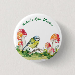 Badge Rond 2,50 Cm Mésange bleue et Amanite tue-mouches dans une clai