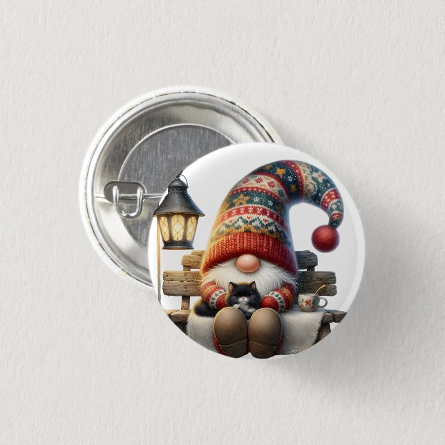 Badge Rond 2,50 Cm Metal Button Pin Winter Gnome (Devant & derrière)