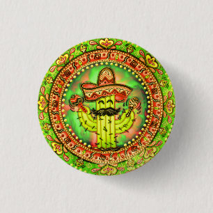 Badge Rond 2,50 Cm Mexique Fiesta Cinco de Mayo Sombrero Casquette Ve