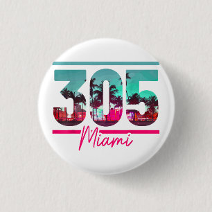Badge Rond 2,50 Cm Miami 305 Zone Code Floride Palm Trees Vintage Pri