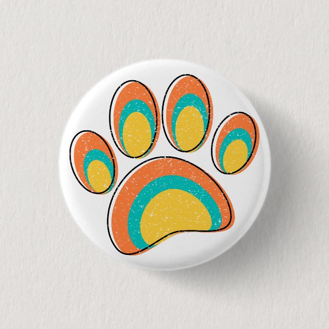 Badge Rond 2,50 Cm Mid Century Art moderne Chien Empreintes de pattes (Devant)