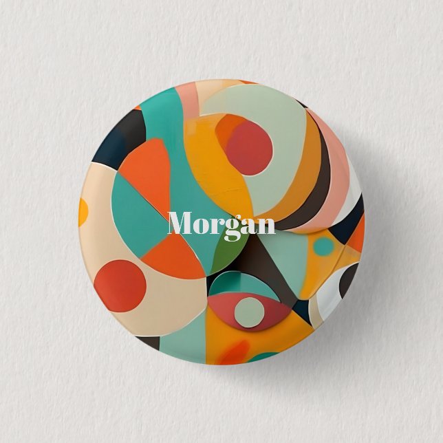 Badge Rond 2,50 Cm Mid Century Art moderne Monogramme ou nom, géométr (Devant)