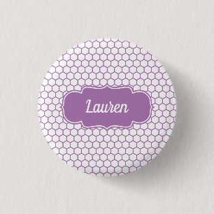 Badge Rond 2,50 Cm Miel en nid d'abeille violet clair nom personnalis