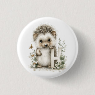 Badge Rond 2,50 Cm Mignon alphabet d'animaux bébé aquarelle Hérisson