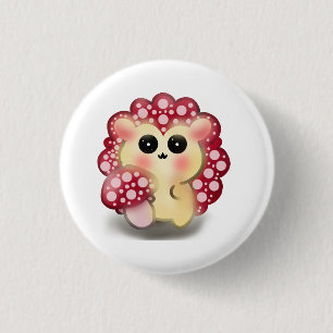 Badge Rond 2,50 Cm Mignon Art de Champignon Rouge Kawaii Hérisson Mai