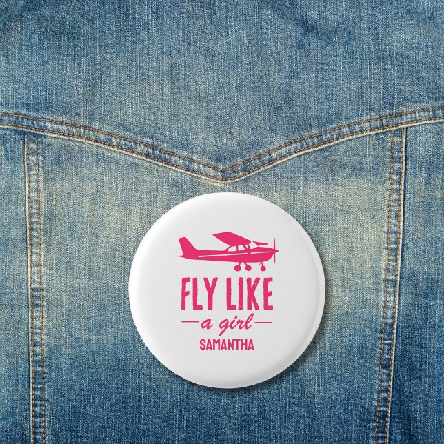 Badge Rond 2,50 Cm Mignon Avion Rose Voler Comme Une Fille Aviation F (Créateur téléchargé)