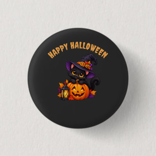 Badge Rond 2,50 Cm Mignon Chat Noir Halloween Citrouille Design de So