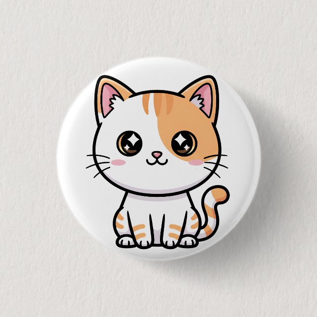 Badge Rond 2,50 Cm Mignon Chaton Kawaii Tabby Orange (Devant)