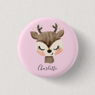Badge Rond 2,50 Cm Mignon, Cute & Féminin Renne Bébé Rose Pâle Blush