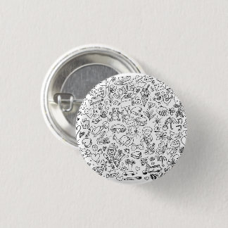 Badge Rond 2,50 Cm Mignon Doodle Noir & Blanc