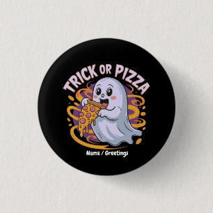 Badge Rond 2,50 Cm Mignon fantôme mangeant de la pizza drôle et effra