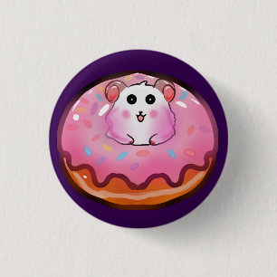 Badge Rond 2,50 Cm Mignon Hamster Kawaii dans l'Art du Donut Rose Gla