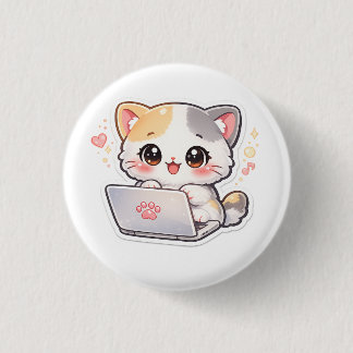 Badge Rond 2,50 Cm Mignon Kitten Kawaii Travaillant sur une Épingle d