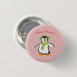 Badge Rond 2,50 Cm Mignon manchot de dessin animé avec écharpe verte