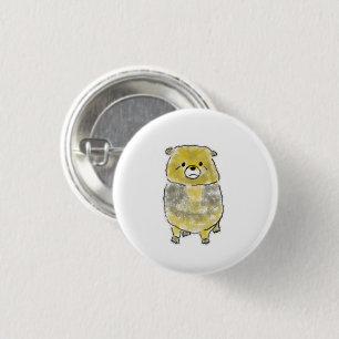 Badge Rond 2,50 Cm Mignon ours chien à tête jaune et corps gris dessi