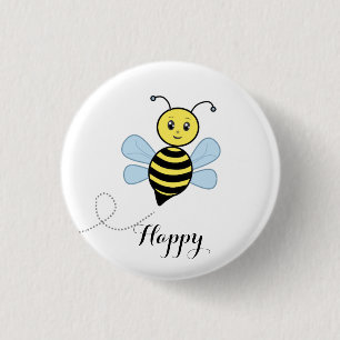 Badge Rond 2,50 Cm Mignonne abeille heureuse et calligraphie