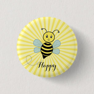 Badge Rond 2,50 Cm Mignonne abeille heureuse et calligraphie sur rayo