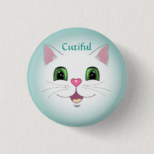 Badge Rond 2,50 Cm Mignonne chatte blanc chatte visage