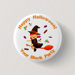 Badge Rond 2,50 Cm Mignonne sorcière vole sur son Broom Halloween