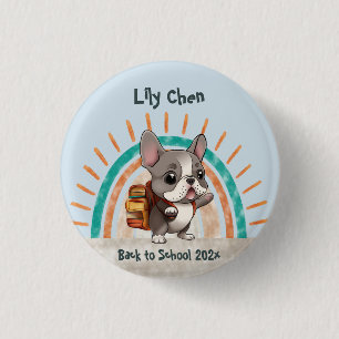 Badge Rond 2,50 Cm Mignonne taureau français de retour à l'école arc-
