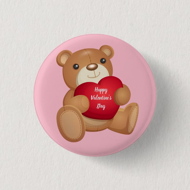Badge Rond 2,50 Cm Mignonne Valentine's Day Teddy Bear (Devant)