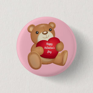 Badge Rond 2,50 Cm Mignonne Valentine's Day Teddy Bear