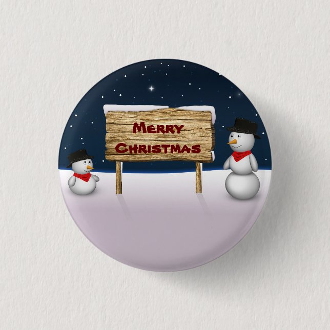 Badge Rond 2,50 Cm Mignons Snowmen souhaitant Joyeux Noël (Devant)