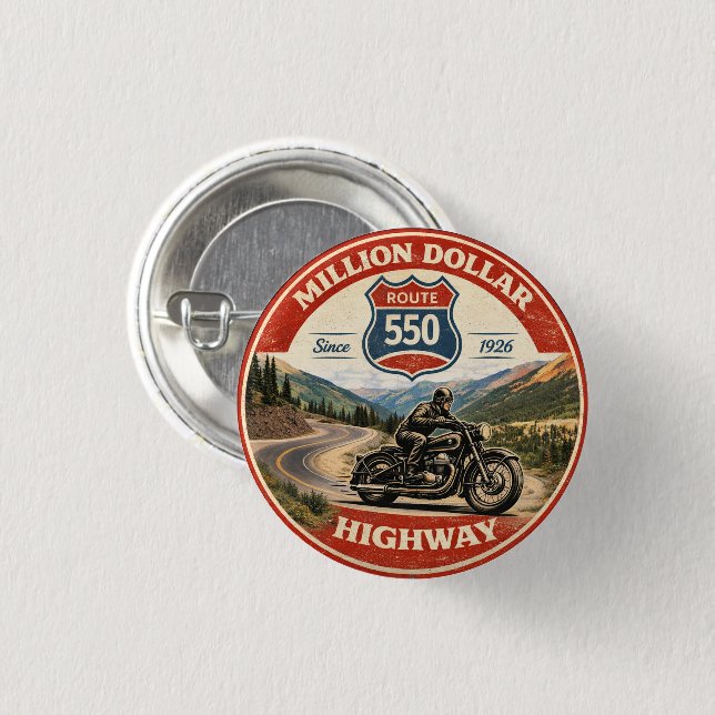 Badge Rond 2,50 Cm  Million Dollar Highway Route 550 motorcycle gifts (Devant & derrière)