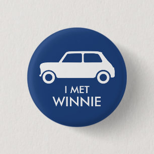 Badge Rond 2,50 Cm Mini Cooper Trading Pin - Blanc sur Bleu